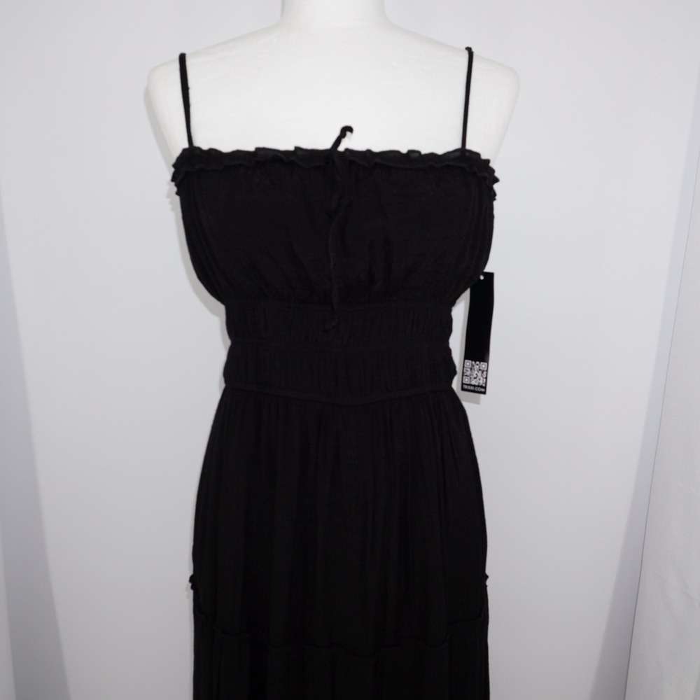 Trixxi Maxi Black V-Neck Dress Smocked Milkmaid Coquette  Medium NEW